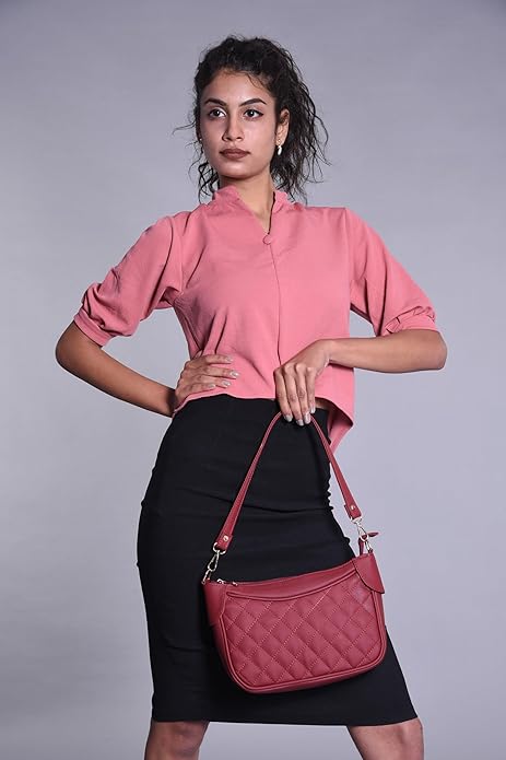 Luxury Genuine Leather Quilted Handbag/Sling Bag for Girls/Women/Ladies - Red - additional product photo | Leather Villa