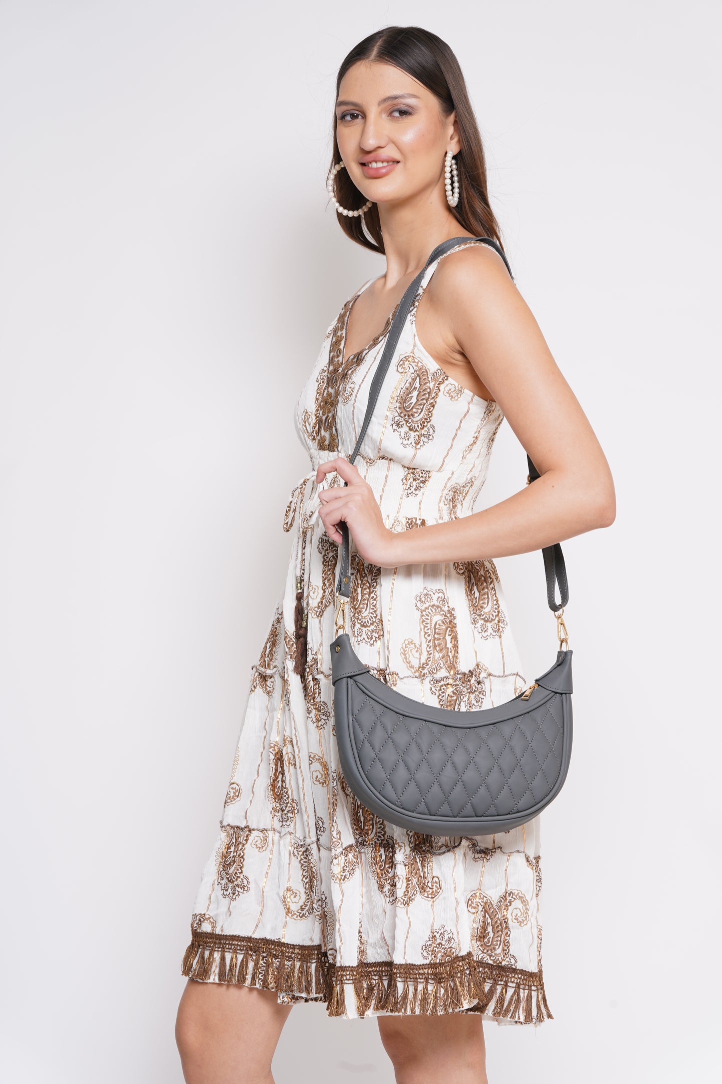 ARDAN Luxury Leather Quilted Handbag/Sling Bag/Moon Bag for Girls/Women/Ladies AL300A