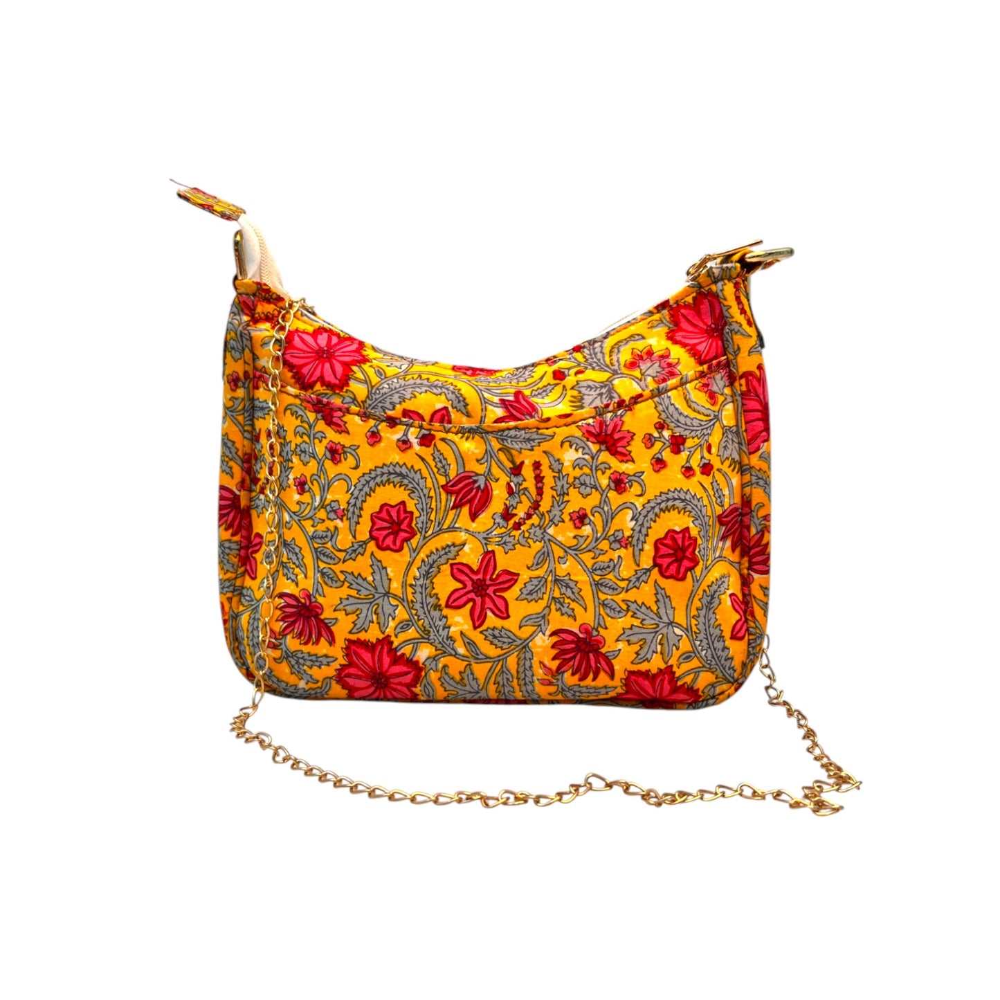 Ardan Yellow Sling Bag In Floral Printed Cotton with Multiple Compartments & Pockets SKU68