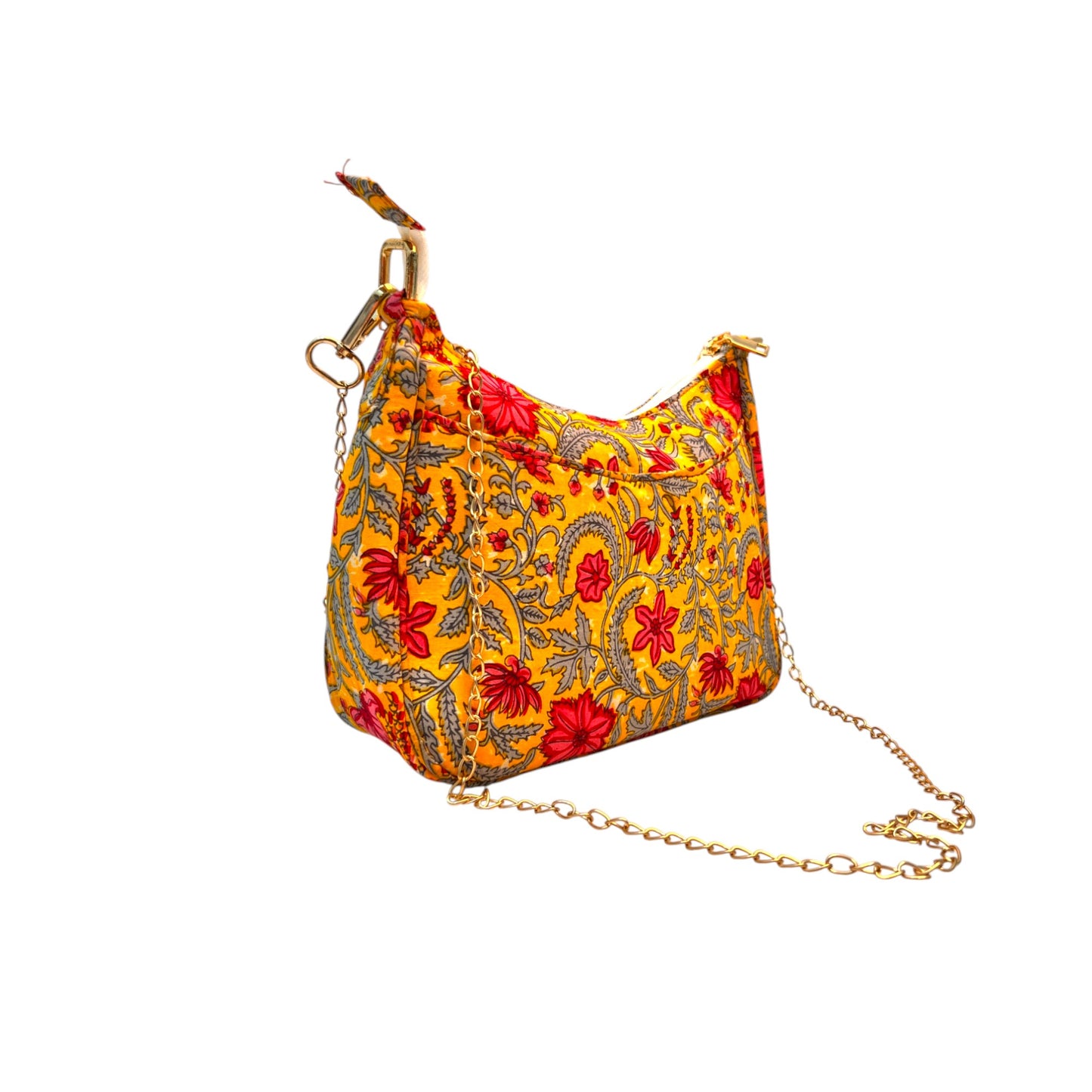 Ardan Yellow Sling Bag In Floral Printed Cotton with Multiple Compartments & Pockets SKU68