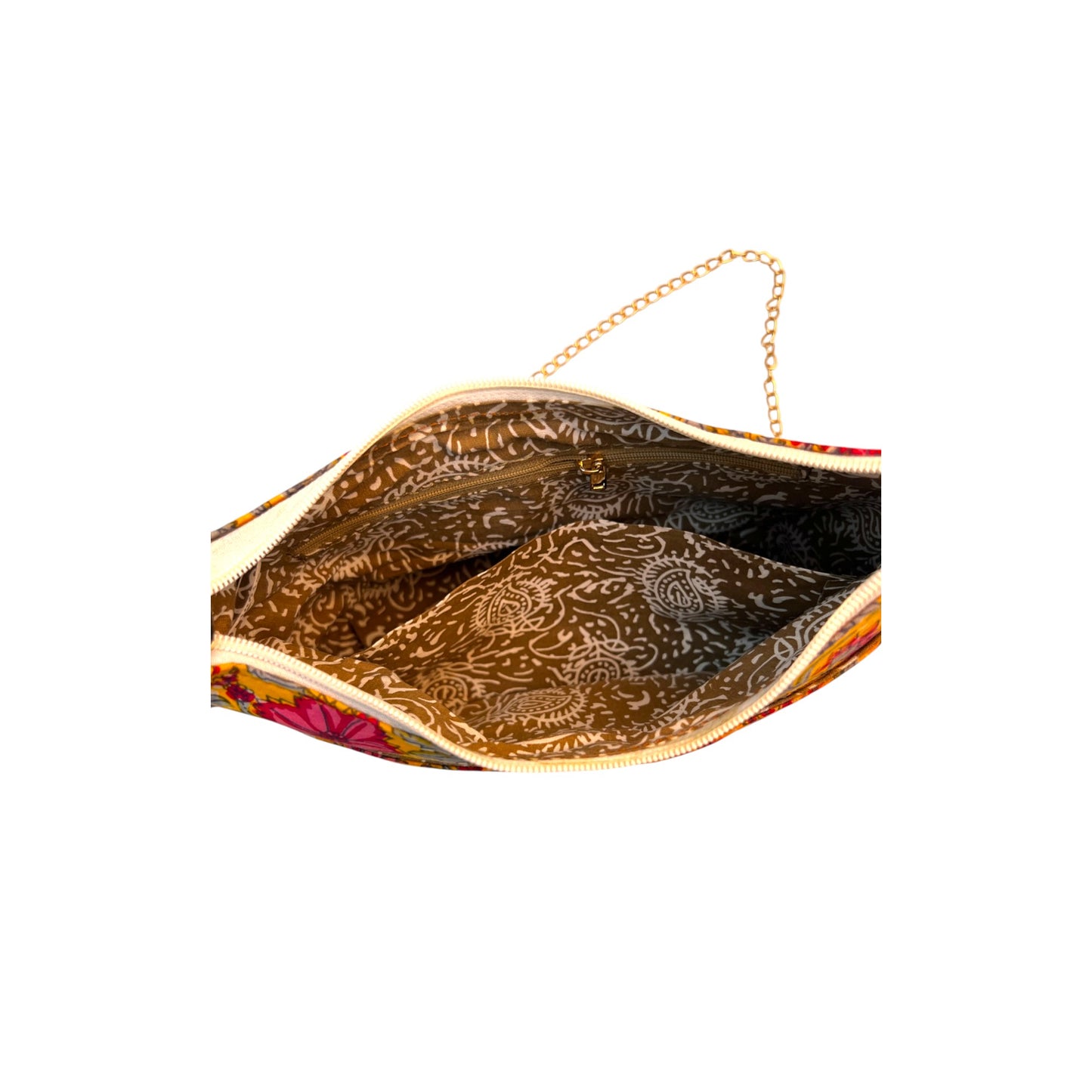 Ardan Yellow Sling Bag In Floral Printed Cotton with Multiple Compartments & Pockets SKU68