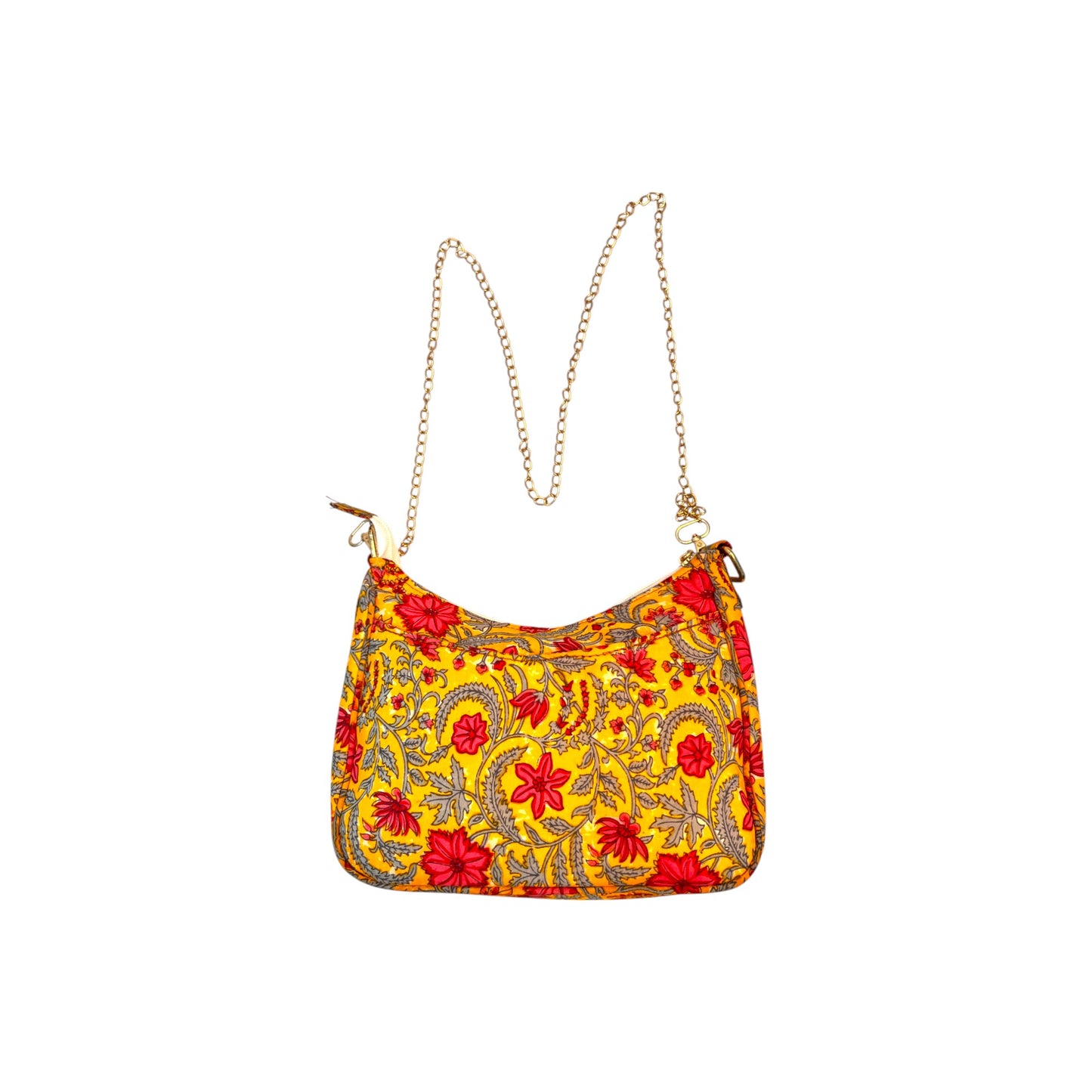 Ardan Yellow Sling Bag In Floral Printed Cotton with Multiple Compartments & Pockets SKU68