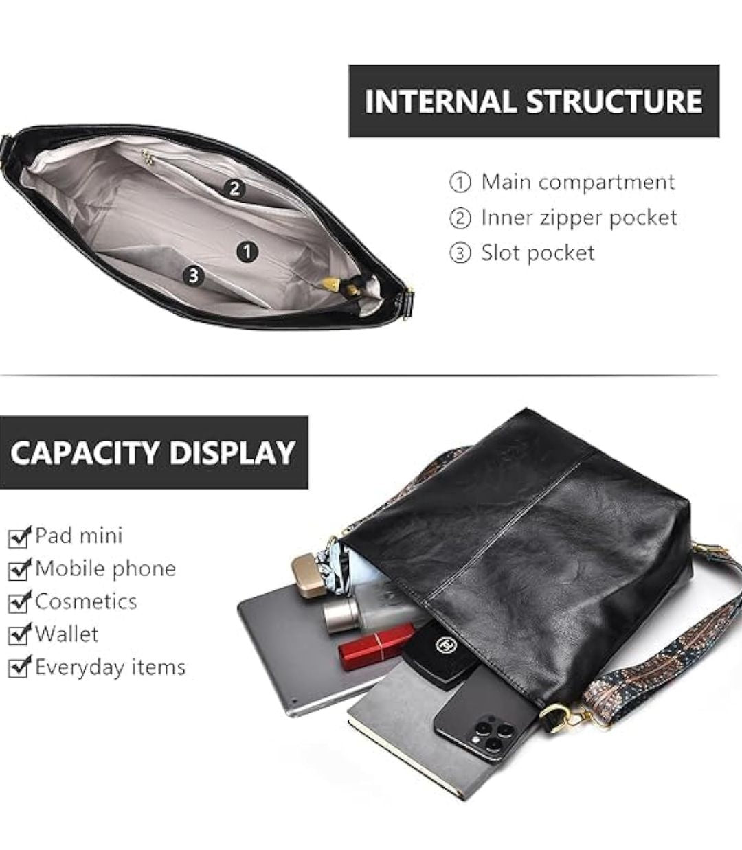 ARDAN Handbag along with Sling for Girls & Womens IN BLACK SKU04