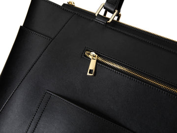 Structured Leather Work Tote Bag with Gold Hardware and Laptop Compartment – Black – Women's HandBag/Sling Bag – additional product photo | Leather Villa
