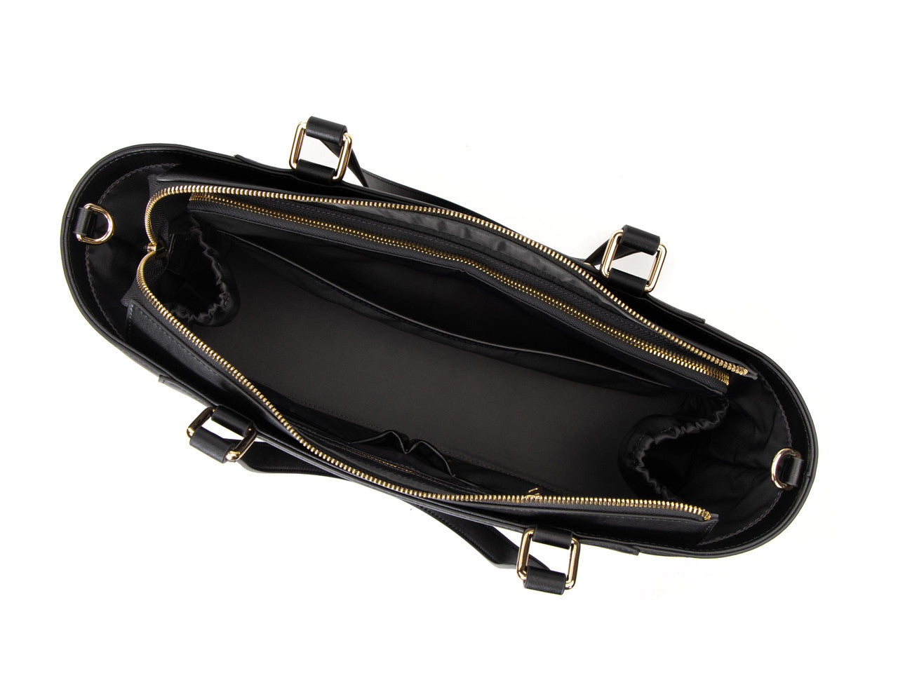 Structured Leather Work Tote Bag with Gold Hardware and Laptop Compartment – Black – Women's HandBag/Sling Bag – additional product photo | Leather Villa