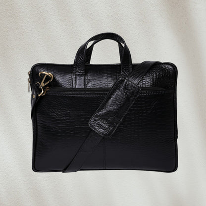 Genuine Leather 15Inch Laptop Sleeve Bag Sleek Design Office Bag – Black Textured – Leather Laptop Bag | Leather Villa