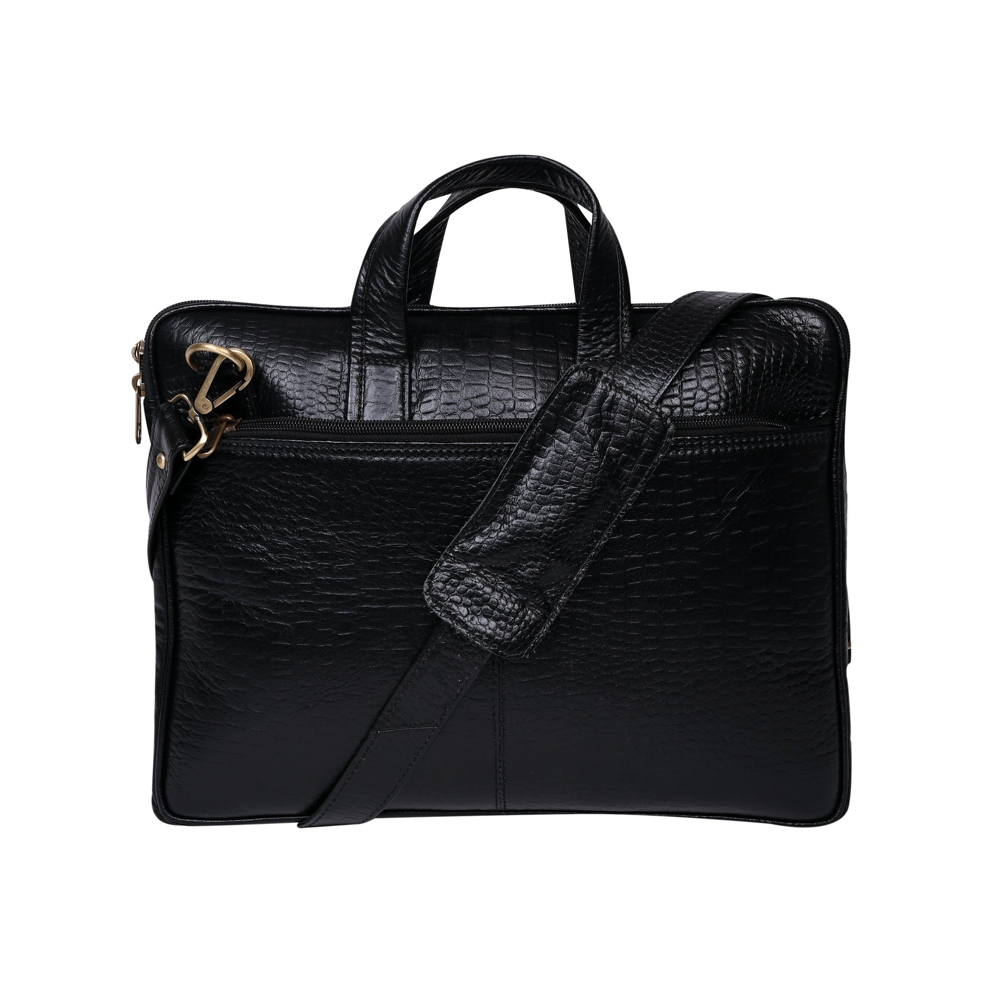 Genuine Leather 15Inch Laptop Sleeve Bag Sleek Design Office Bag – Black Textured – Leather Laptop Bag – additional product photo | Leather Villa