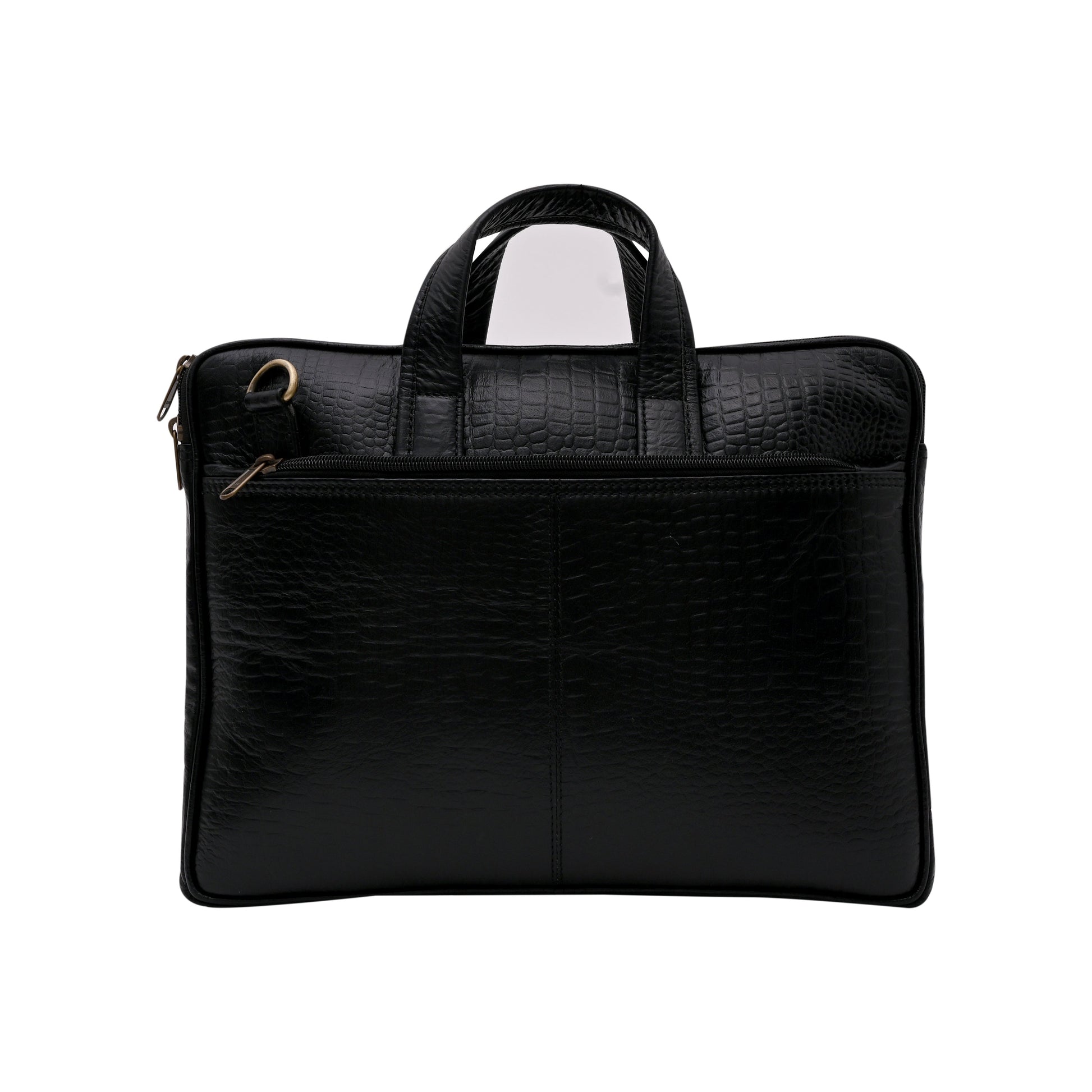 Genuine Leather 15Inch Laptop Sleeve Bag Sleek Design Office Bag – Black Textured – Leather Laptop Bag – additional product photo | Leather Villa
