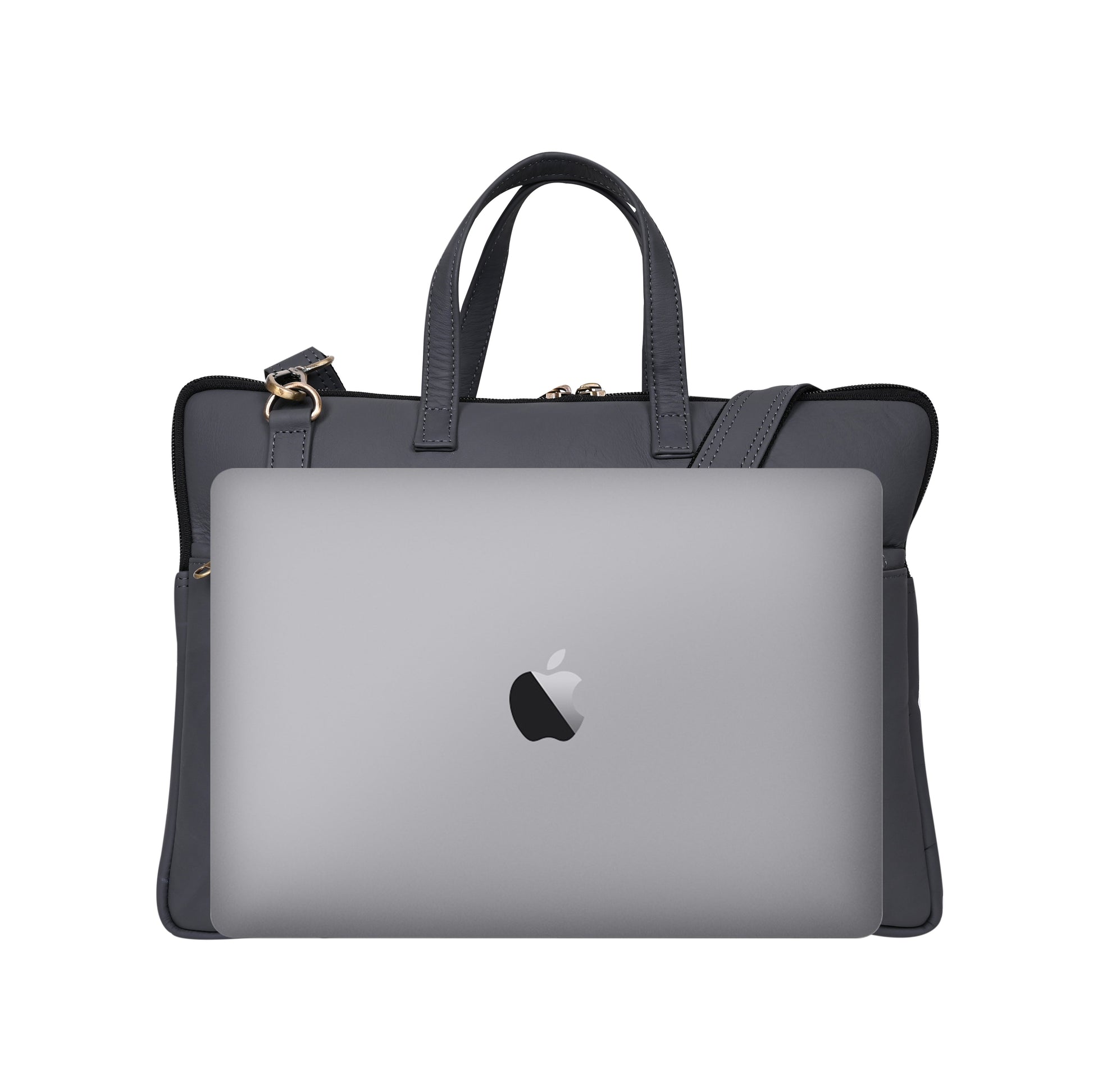 Genuine Leather 15Inch Laptop Sleeve Bag Sleek Design Office Bag – Grey – Leather Laptop Bag – additional product photo | Leather Villa