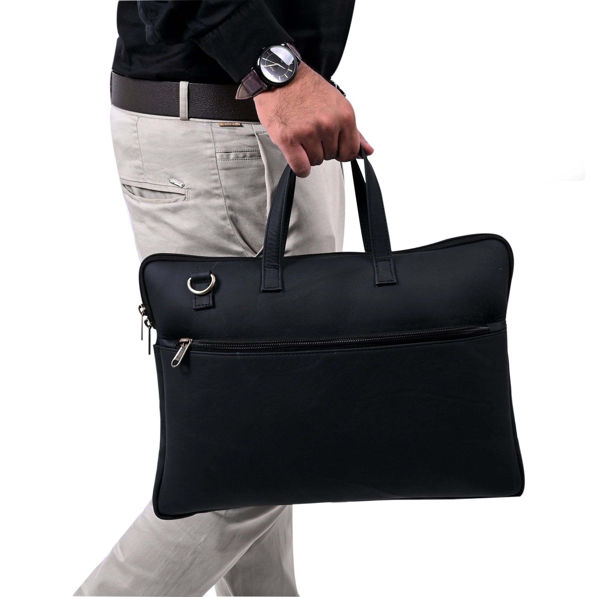 Genuine Leather 15Inch Laptop Sleeve Bag Sleek Design Office Bag – Black – Leather Laptop Bag – additional product photo | Leather Villa