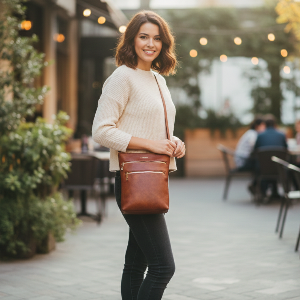 Ardan Brown Sling Bag with Detachable Belt for Girls & Women – Women's HandBag/Sling Bag – additional product photo | Leather Villa