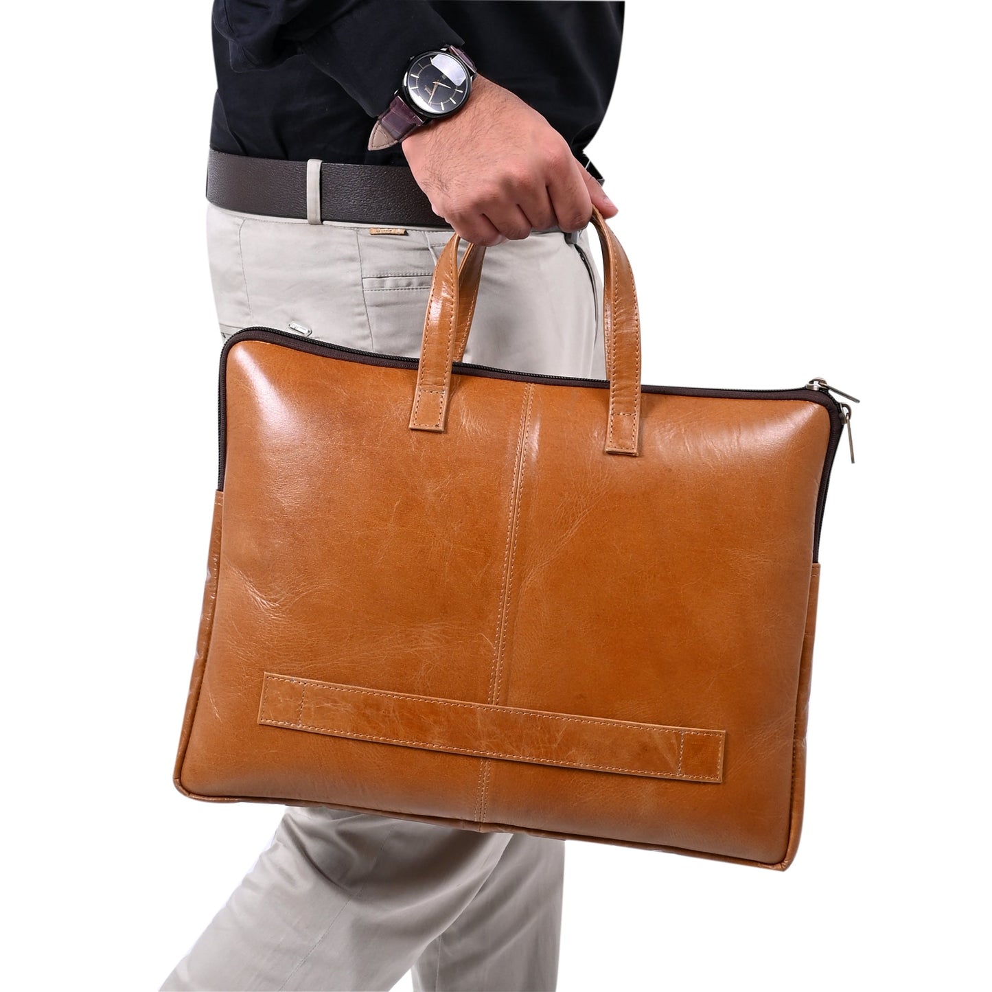 Genuine Leather 15Inch Laptop Sleeve Sleek Design Bag – Brown – Leather Laptop Bag – additional product photo | Leather Villa