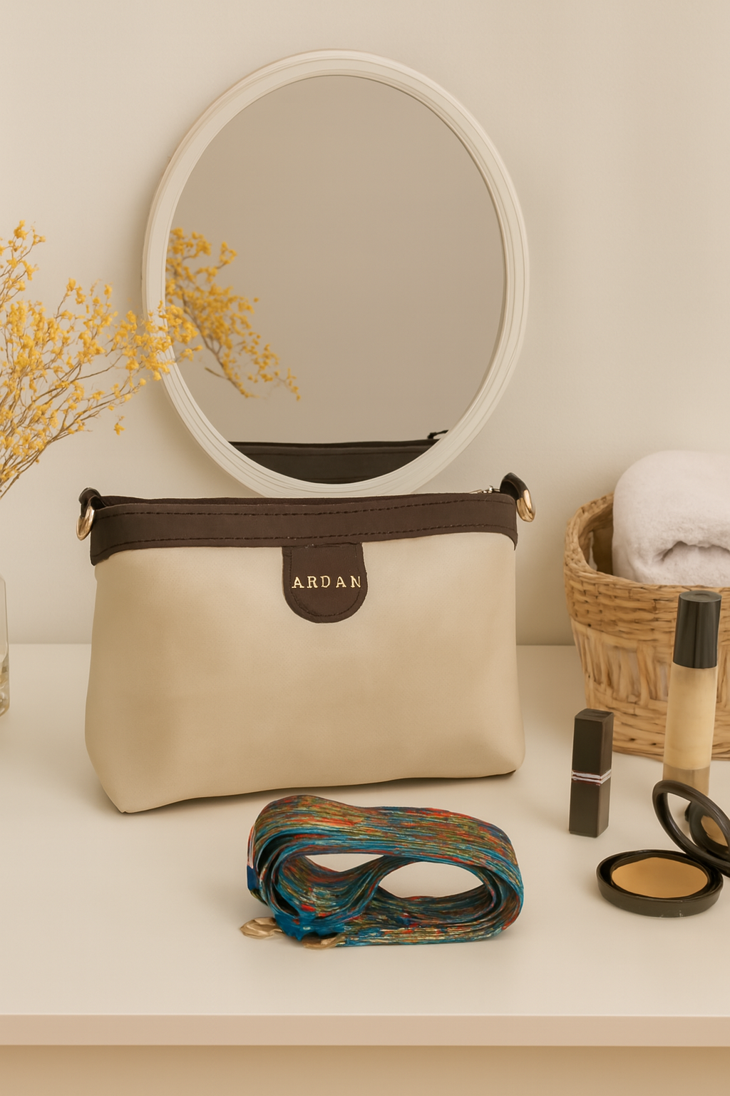 Ardan Tan Sling Bag Crossbody Double Color Bag for Girls & Women – Women's HandBag/Sling Bag – additional product photo | Leather Villa