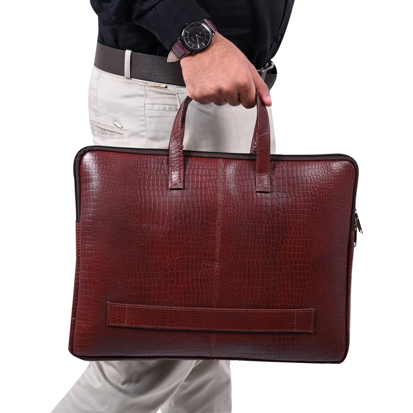 Genuine Leather 15Inch Laptop Sleeve Sleek Design Bag – Maroon – Leather Laptop Bag – additional product photo | Leather Villa