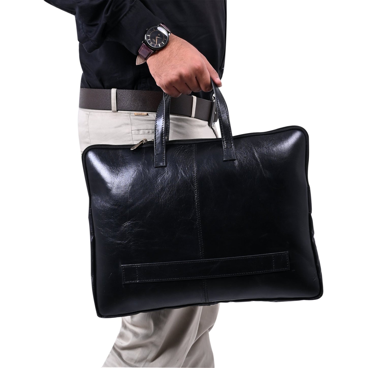 Genuine Leather 15Inch Laptop Sleeve Sleek Design Bag – Charcoal – Leather Laptop Bag – additional product photo | Leather Villa
