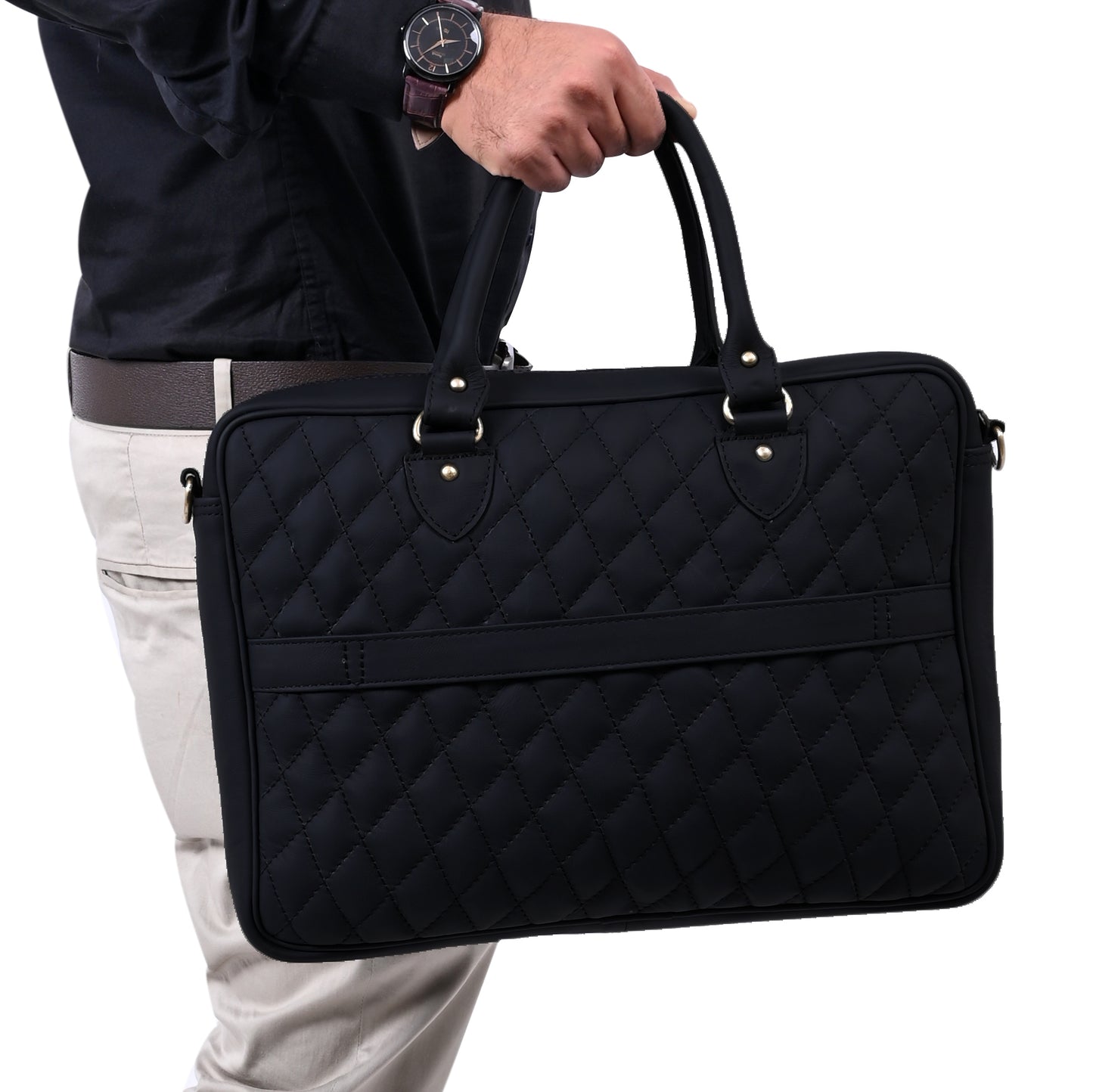 ARDAN Luxury Genuine Leather Quilted 15.6Inches Laptop Bag/Office Bag/Messenger Bag LV10A