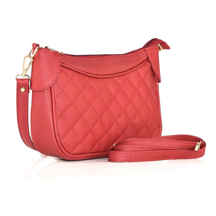 Luxury Genuine Leather Quilted Handbag/Sling Bag for Girls/Women/Ladies - Red - additional product photo | Leather Villa