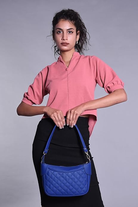 Luxury Genuine Leather Quilted Handbag/Sling Bag for Girls/Women/Ladies - Blue - additional product photo | Leather Villa