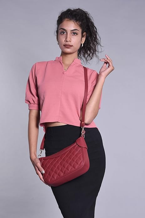 Luxury Genuine Leather Quilted Handbag/Sling Bag for Girls/Women/Ladies - Red - additional product photo | Leather Villa