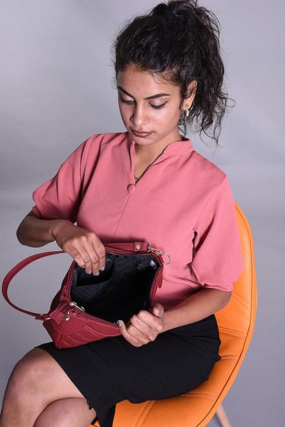 Luxury Genuine Leather Quilted Handbag/Sling Bag for Girls/Women/Ladies - Red - additional product photo | Leather Villa