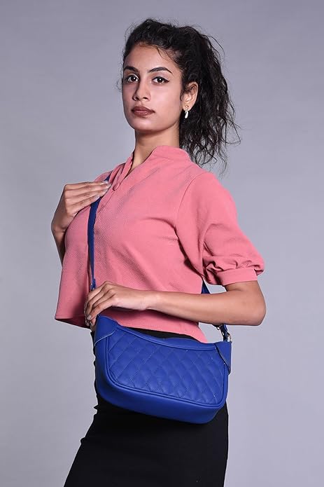 Luxury Genuine Leather Quilted Handbag/Sling Bag for Girls/Women/Ladies - Blue - additional product photo | Leather Villa