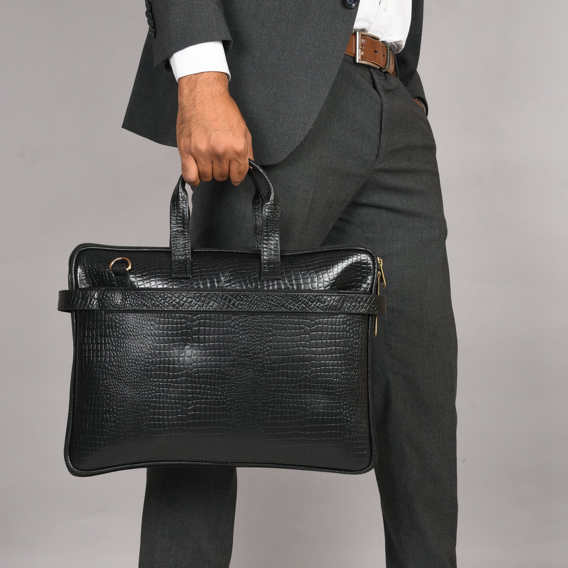 Genuine Leather Laptop/Office Bag for Men – Black Textured – Leather Laptop Bag | Leather Villa