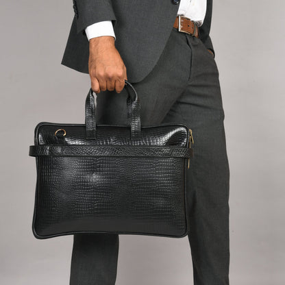Genuine Leather Laptop/Office Bag for Men – Black Textured – Leather Laptop Bag | Leather Villa