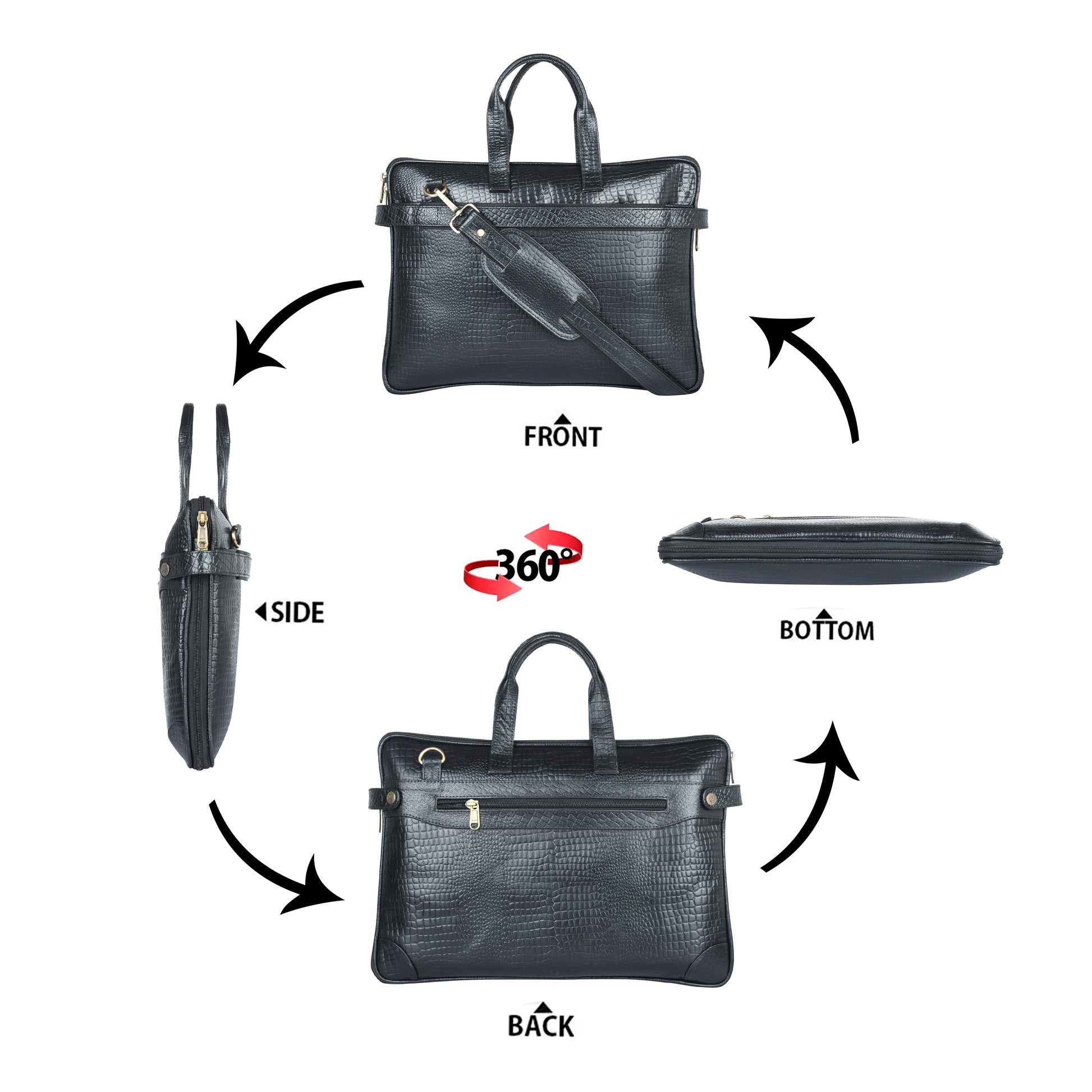 Genuine Leather Laptop/Office Bag for Men – Black Textured – Leather Laptop Bag – additional product photo | Leather Villa