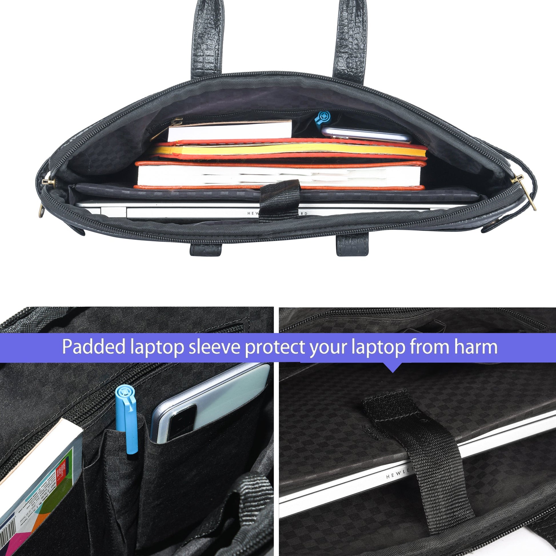 Genuine Leather Laptop/Office Bag for Men – Black Textured – Leather Laptop Bag – additional product photo | Leather Villa