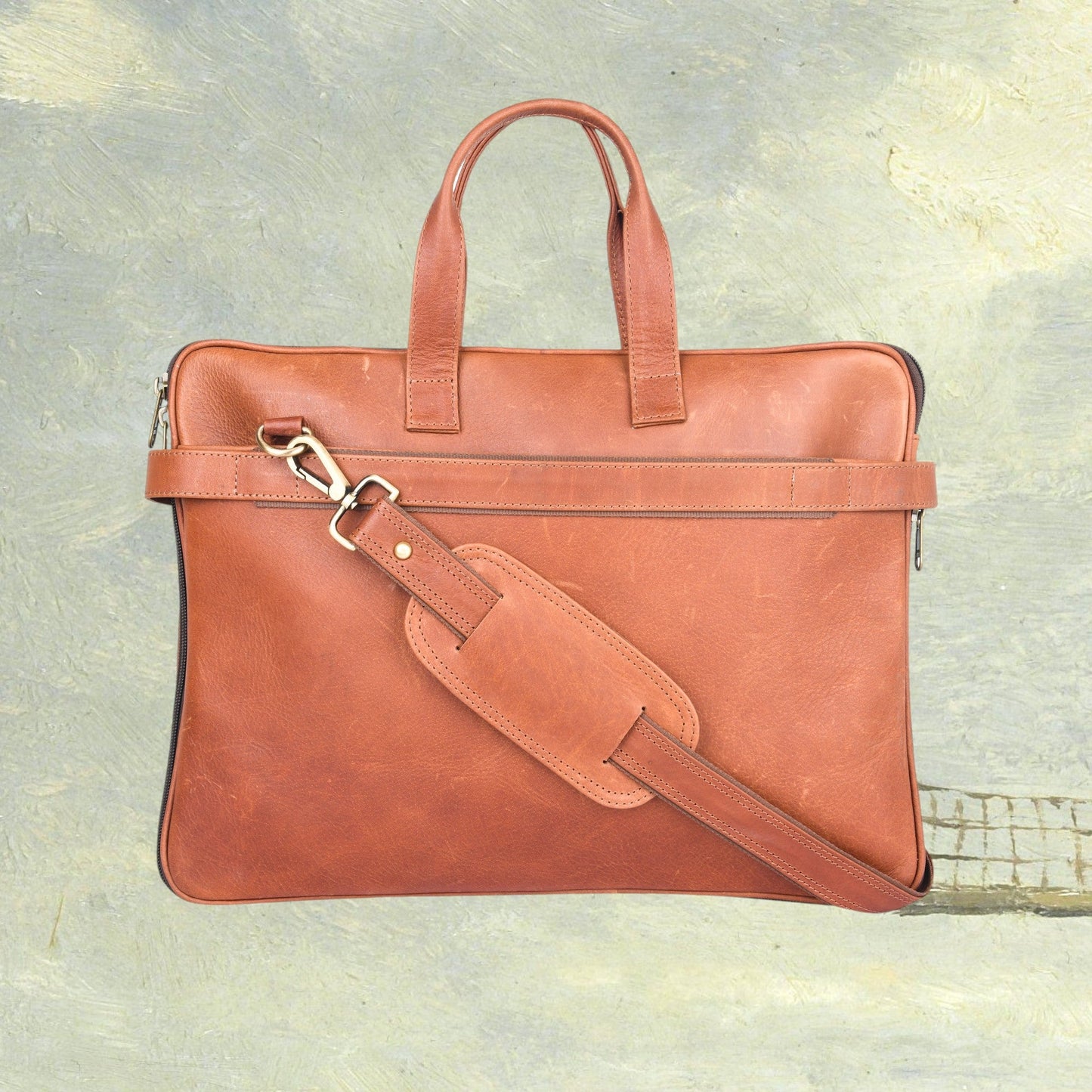 Genuine Leather Laptop/Office Bag for Men – Camel – Leather Laptop Bag – additional product photo | Leather Villa