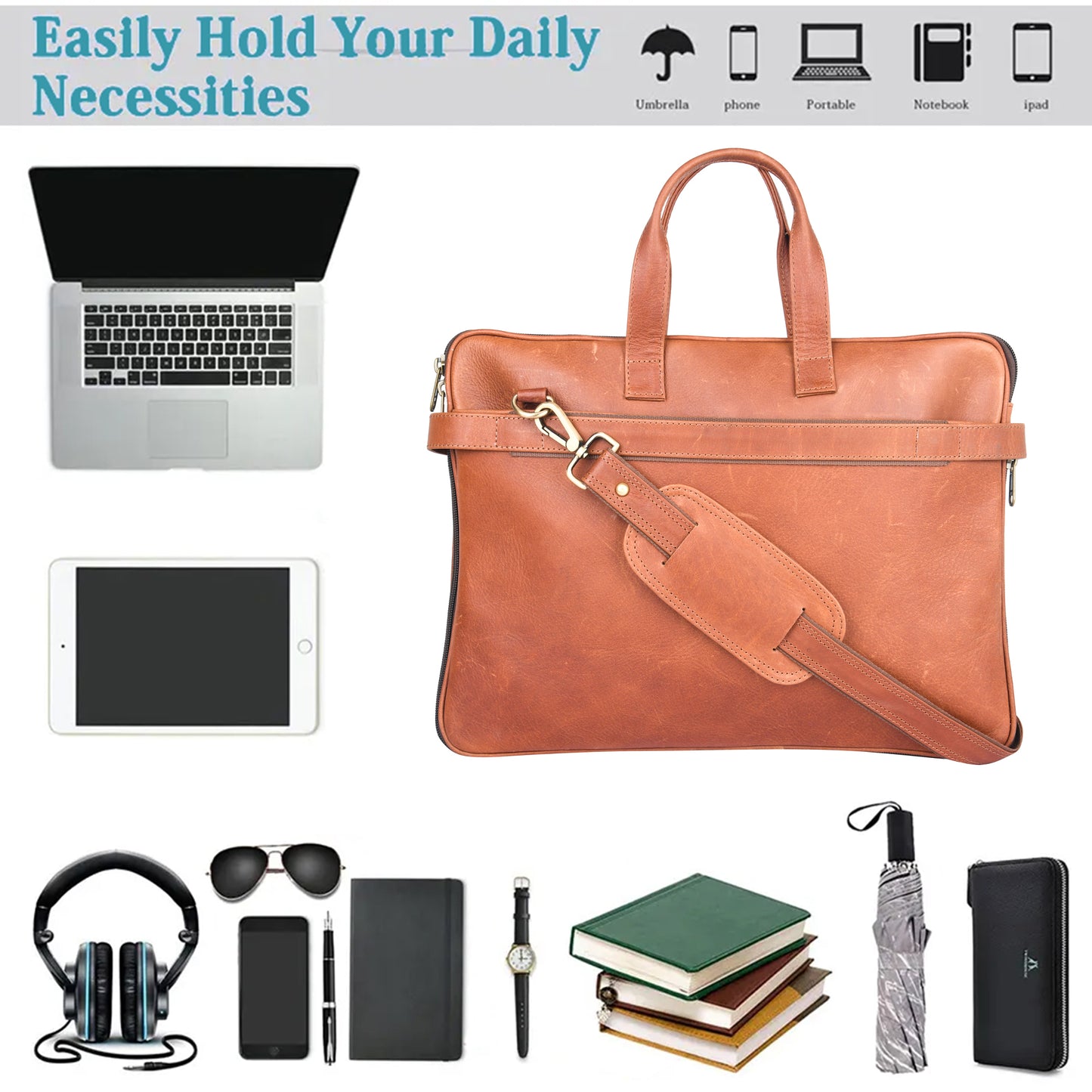 Genuine Leather Laptop/Office Bag for Men | Fits Upto 15.6 inch Laptop/MacBook | Leather Messenger/Sling Bag