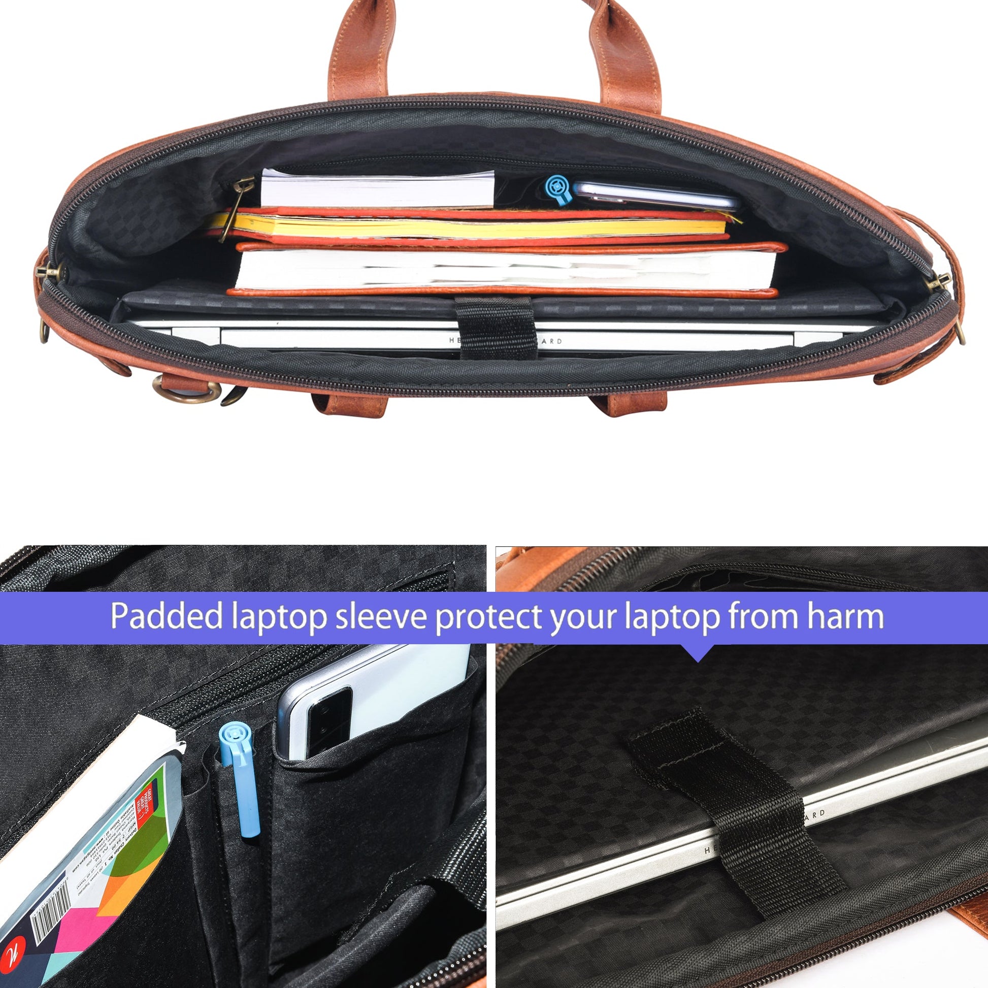 Genuine Leather Laptop/Office Bag for Men – Camel – Leather Laptop Bag – additional product photo | Leather Villa