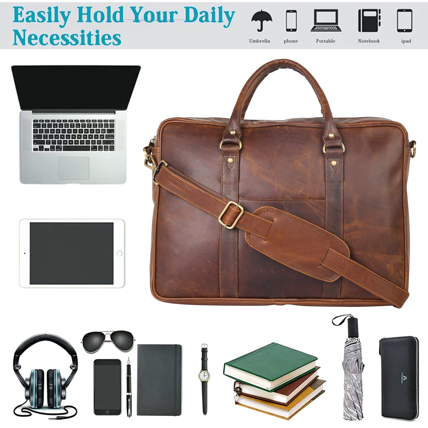 Genuine Leather Laptop/Office Bag for Men – Brown – Leather Laptop Bag – additional product photo | Leather Villa
