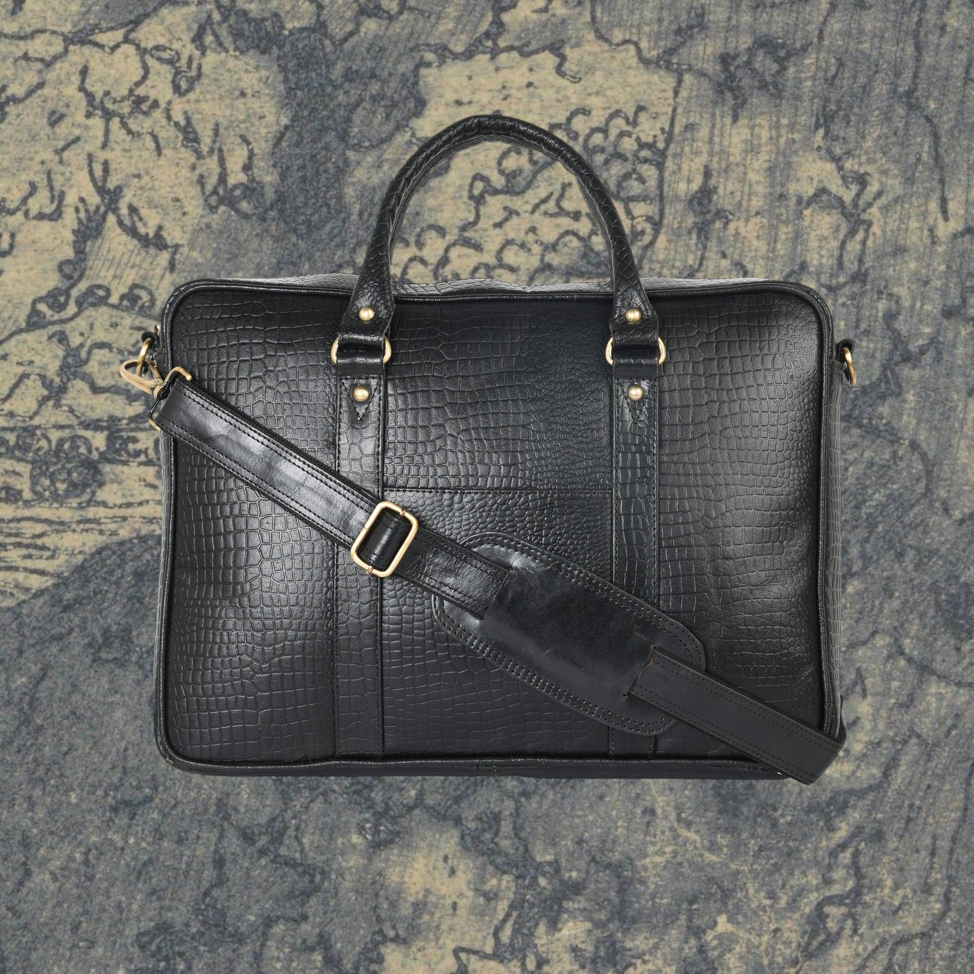 Genuine Leather Laptop/Office Bag for Men – Black Textured – Leather Laptop Bag – additional product photo | Leather Villa