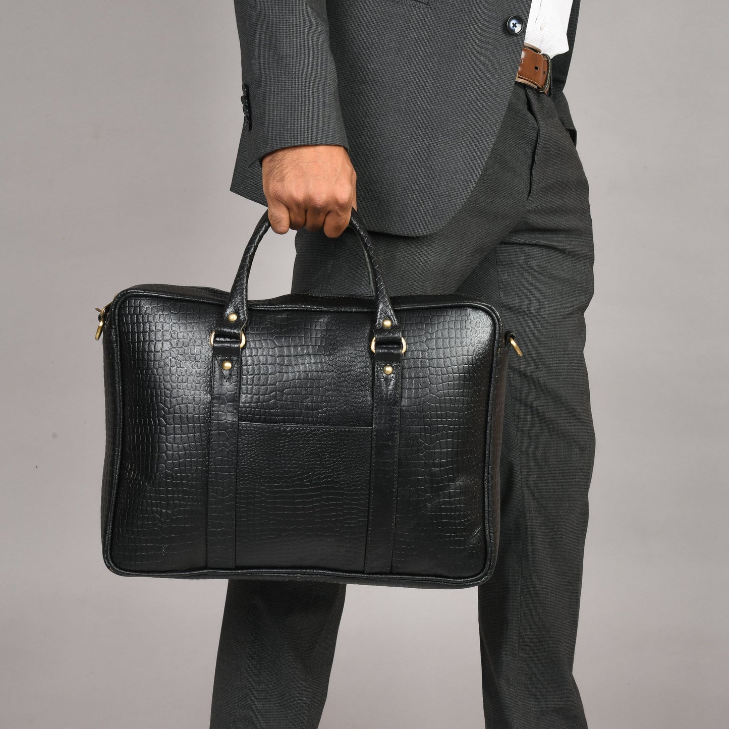 Genuine Leather Laptop/Office Bag for Men – Black Textured – Leather Laptop Bag | Leather Villa
