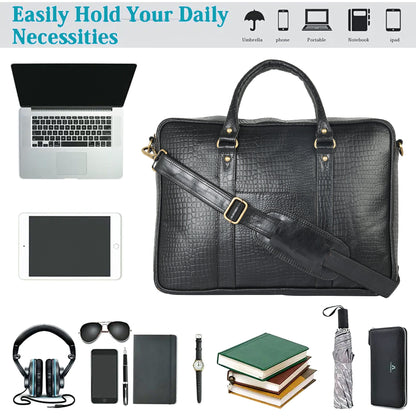 Genuine Leather Laptop/Office Bag for Men – Black Textured – Leather Laptop Bag – additional product photo | Leather Villa