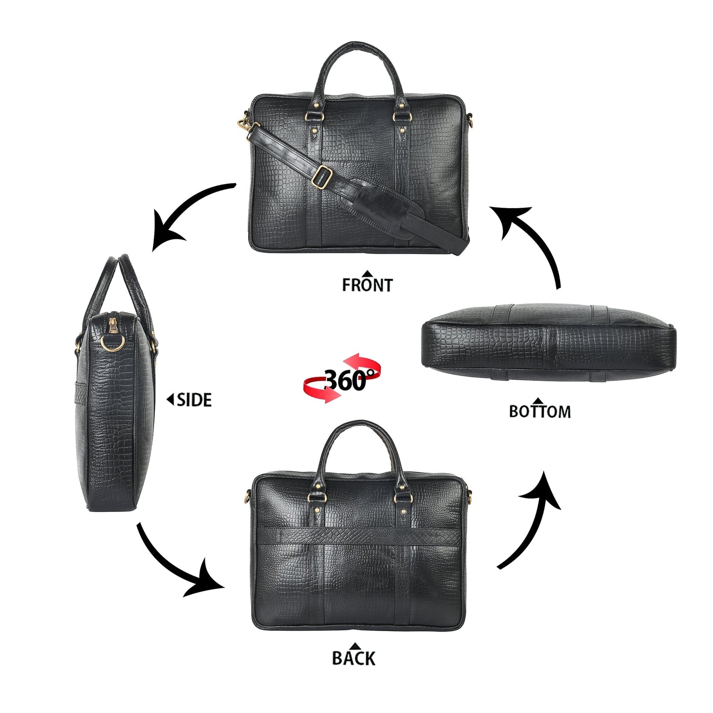 Genuine Leather Laptop/Office Bag for Men – Black Textured – Leather Laptop Bag – additional product photo | Leather Villa