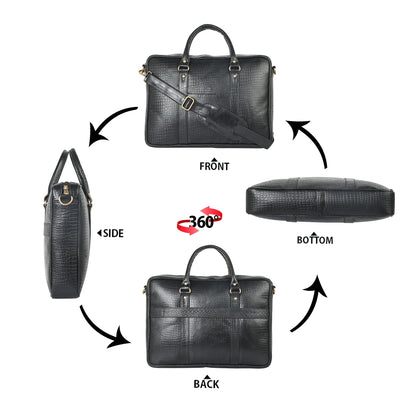 Genuine Leather Laptop/Office Bag for Men – Black Textured – Leather Laptop Bag – additional product photo | Leather Villa