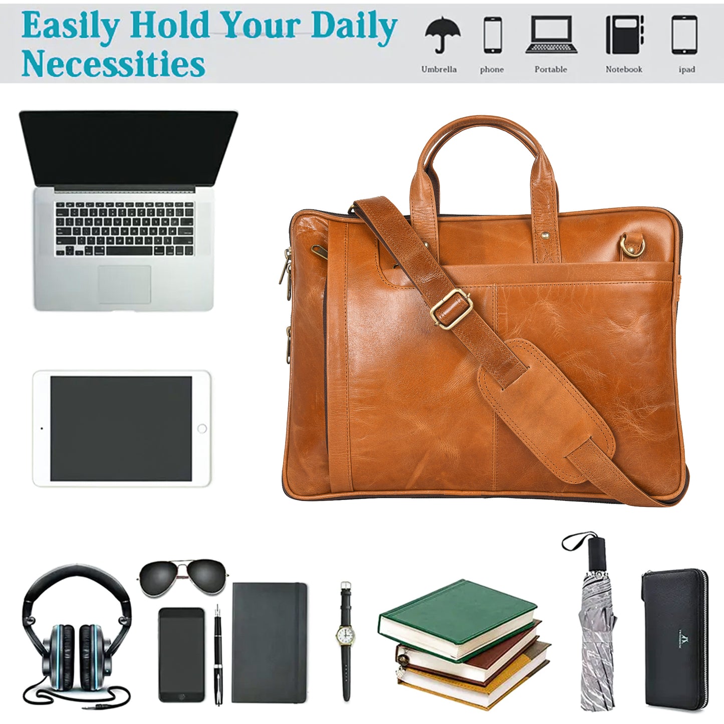 ARDAN Genuine Leather Laptop/Office Bag for Men | Fits Upto 15.6 inch Laptop/MacBook LV02C