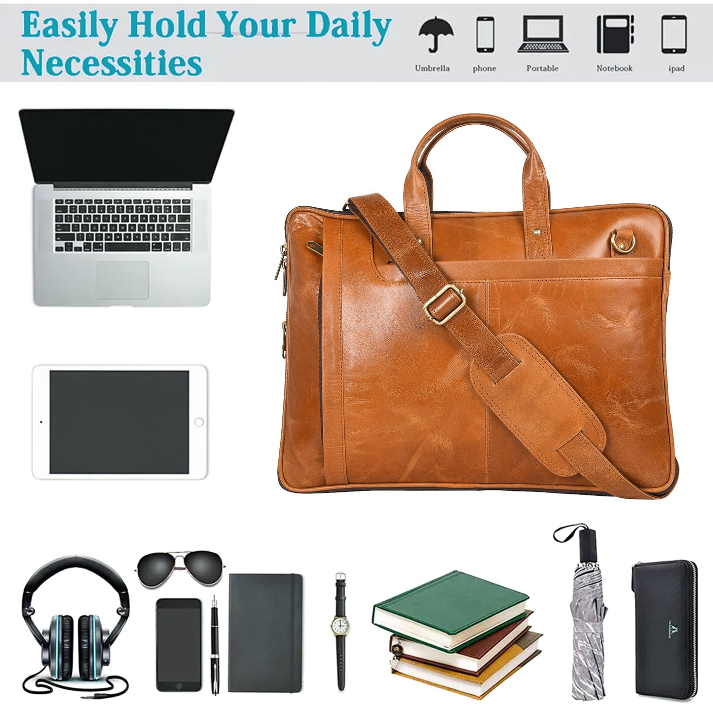 Genuine Leather Laptop/Office Bag for Men – Light Brown – Leather Laptop Bag – additional product photo | Leather Villa
