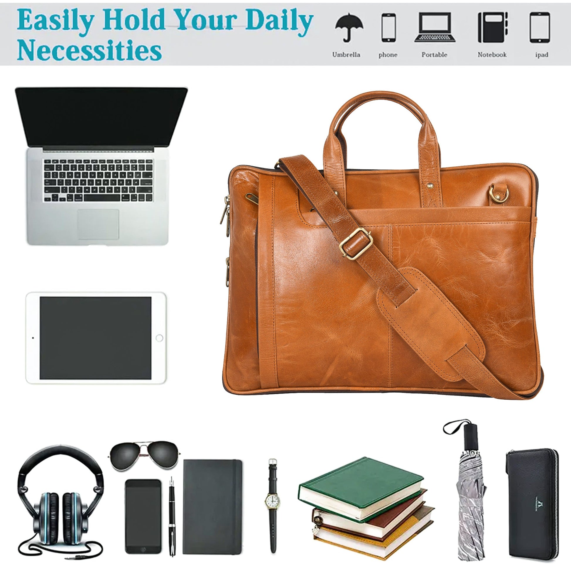 Genuine Leather Laptop/Office Bag for Men – Light Brown – Leather Laptop Bag – additional product photo | Leather Villa
