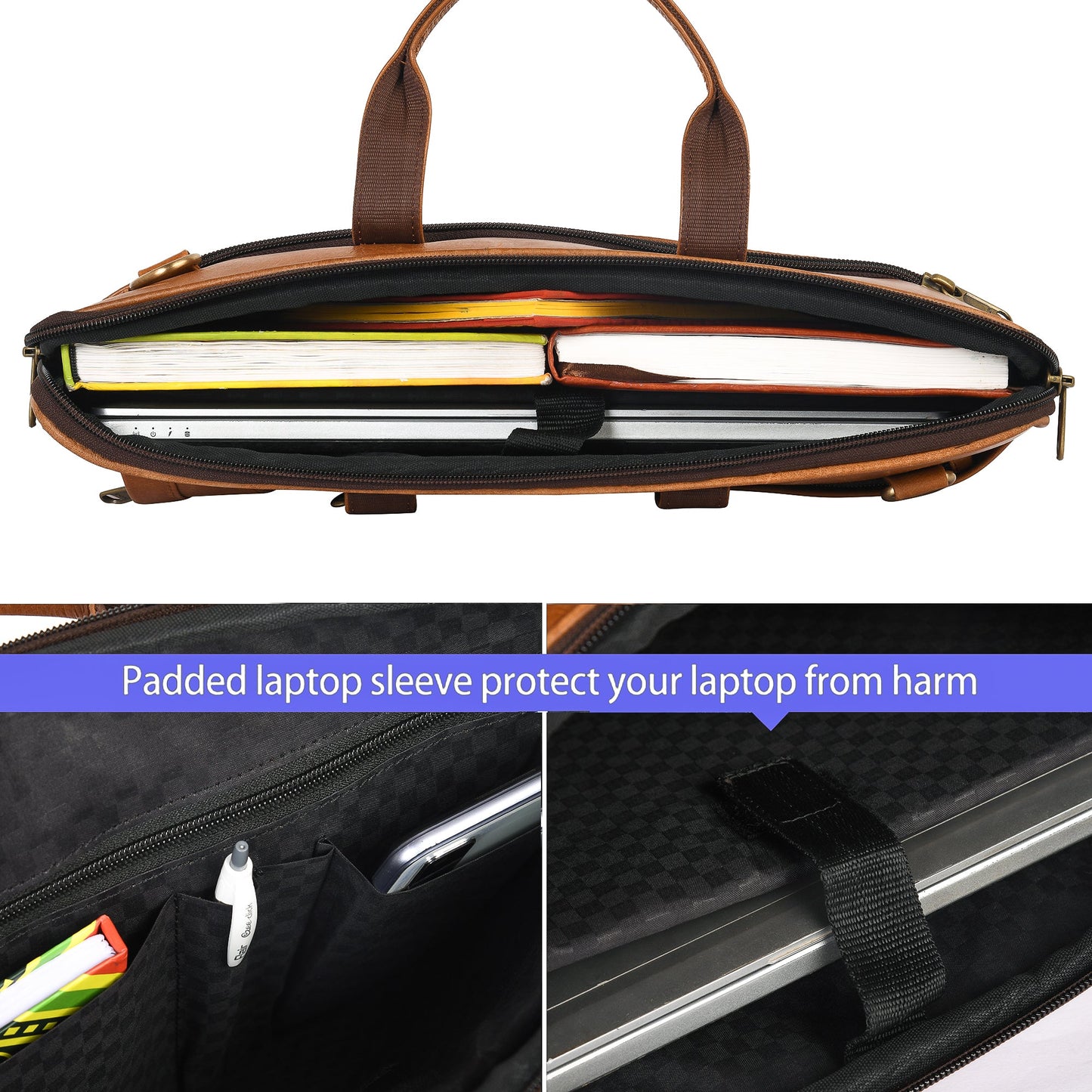 Genuine Leather Laptop/Office Bag for Men – Light Brown – Leather Laptop Bag – additional product photo | Leather Villa
