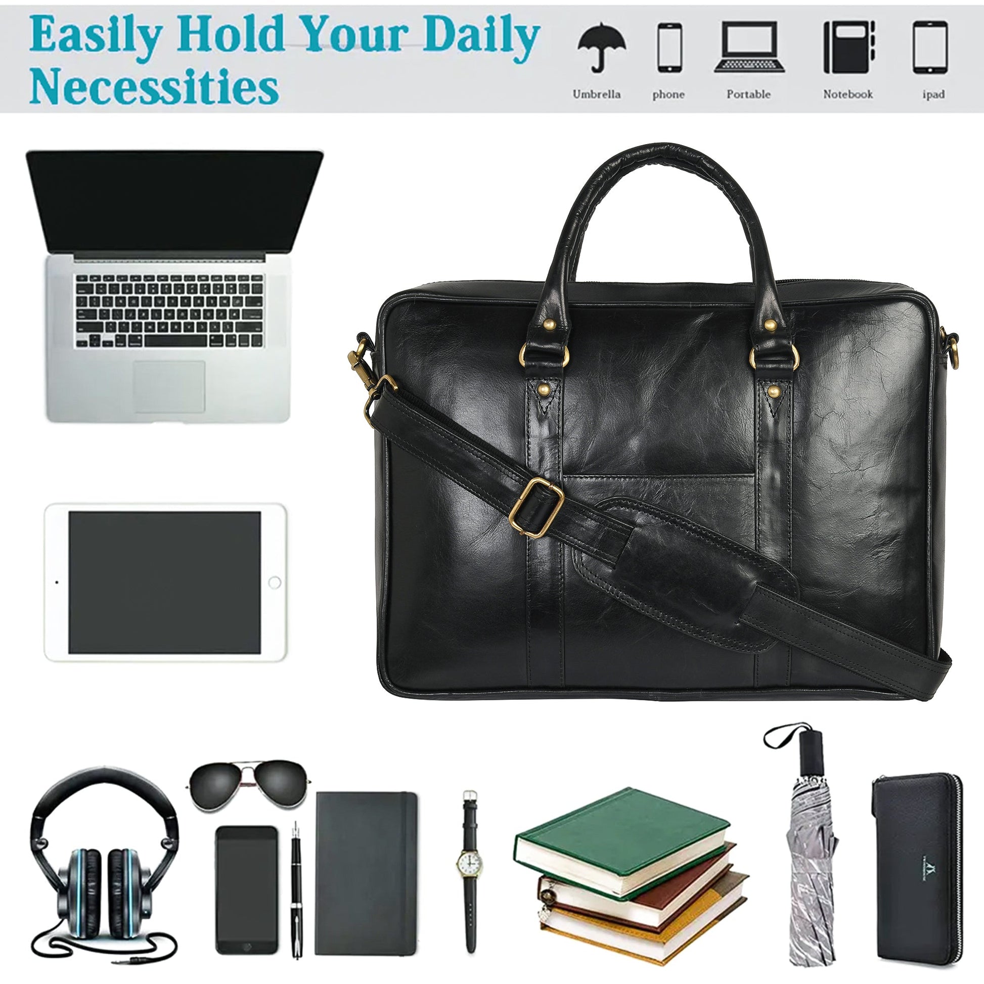 Genuine Leather Laptop/Office Bag for Men – Black – Leather Laptop Bag – additional product photo | Leather Villa