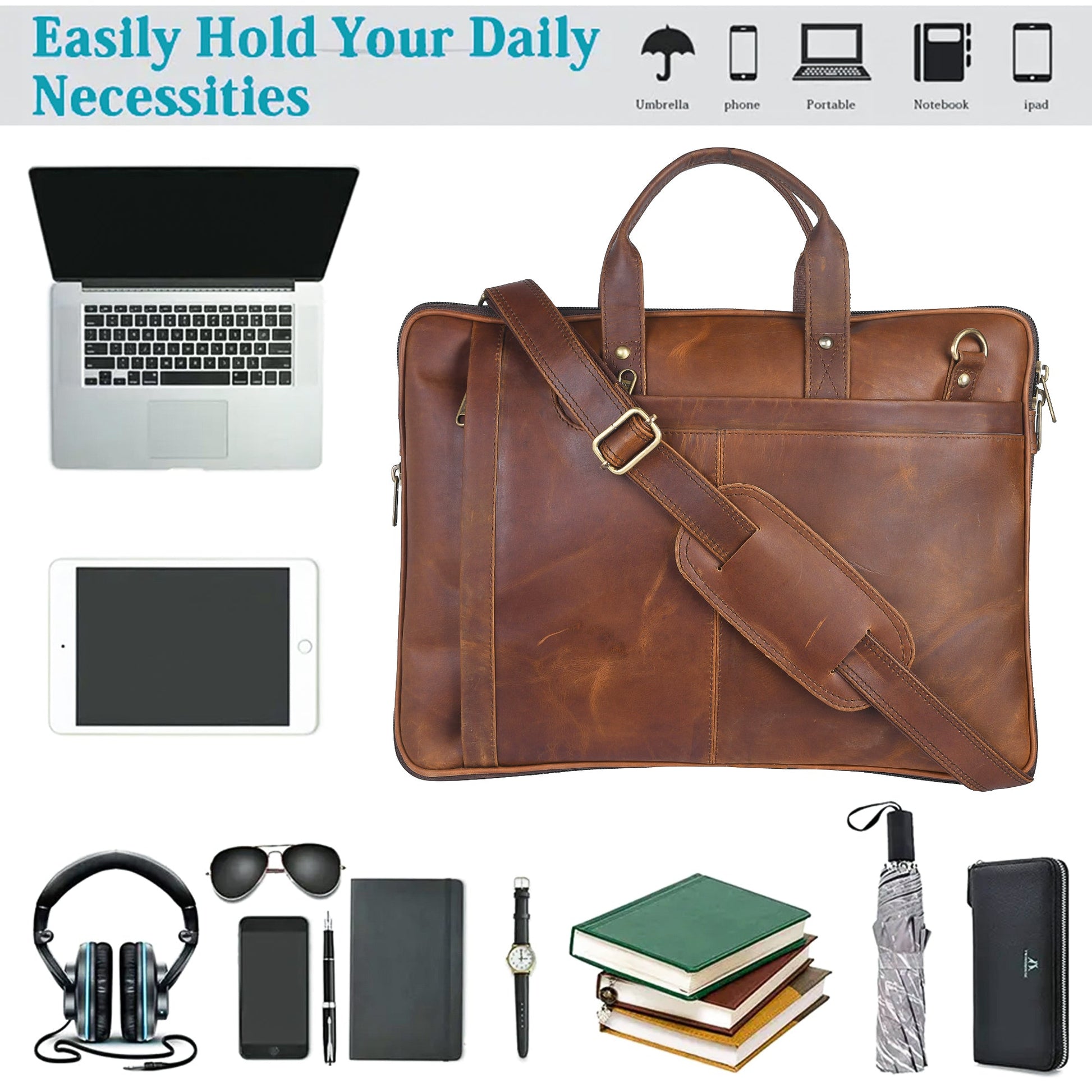 Genuine Leather Laptop/Office Bag for Men – Brown Crunch – Leather Laptop Bag – additional product photo | Leather Villa