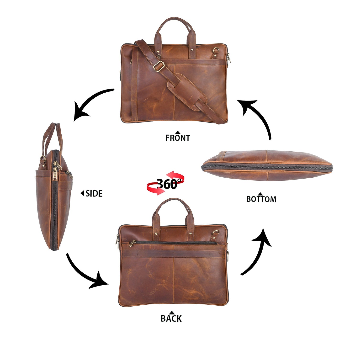 Genuine Leather Laptop/Office Bag for Men – Brown Crunch – Leather Laptop Bag – additional product photo | Leather Villa