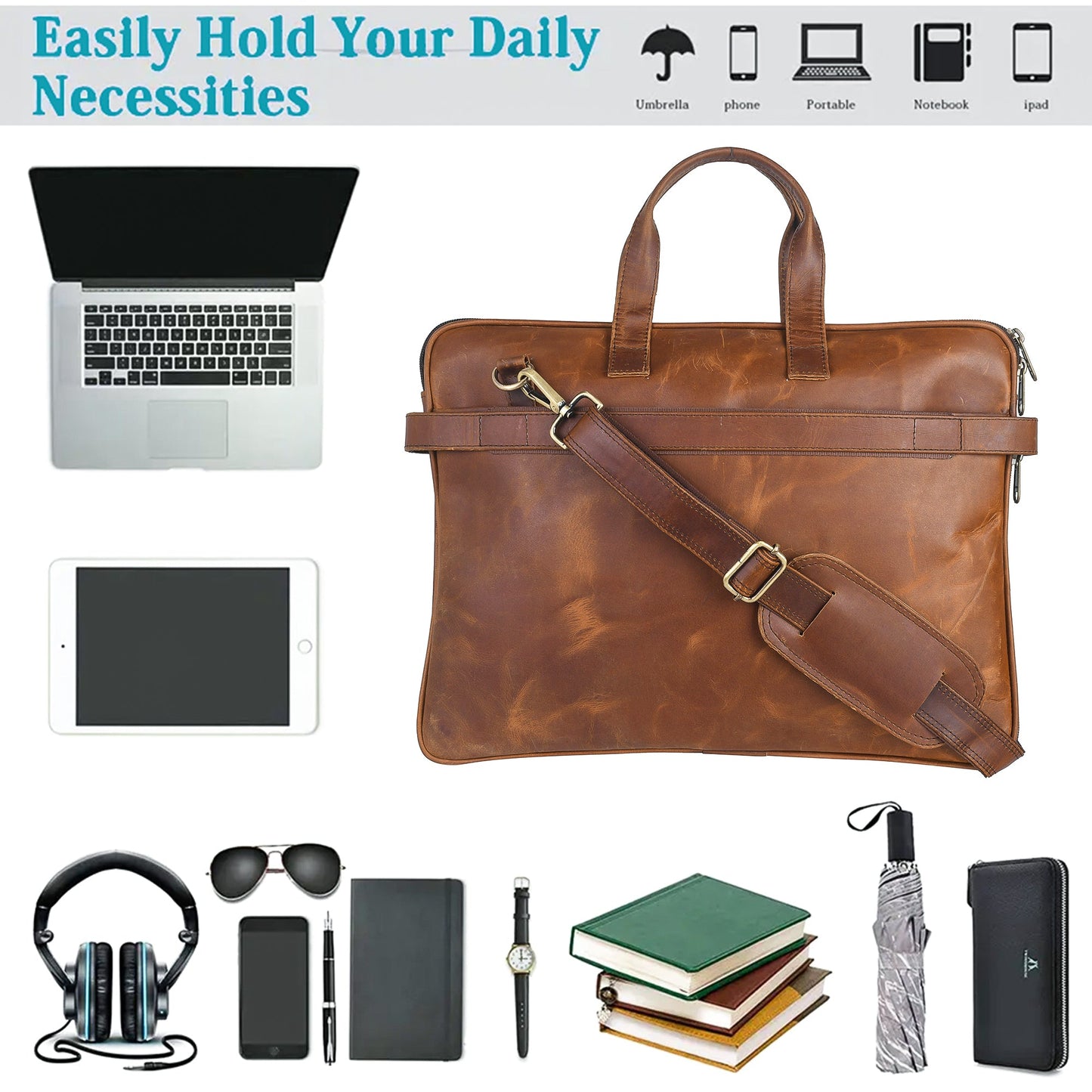 Genuine Leather Laptop/Office Bag for Men – Brown Crunch – Leather Laptop Bag – additional product photo | Leather Villa