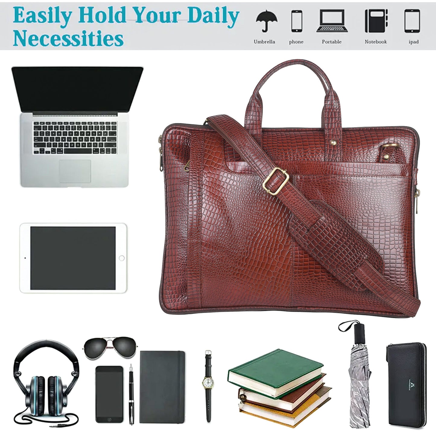 Genuine Leather Laptop/Office Bag for Men – Maroon – Leather Laptop Bag – additional product photo | Leather Villa