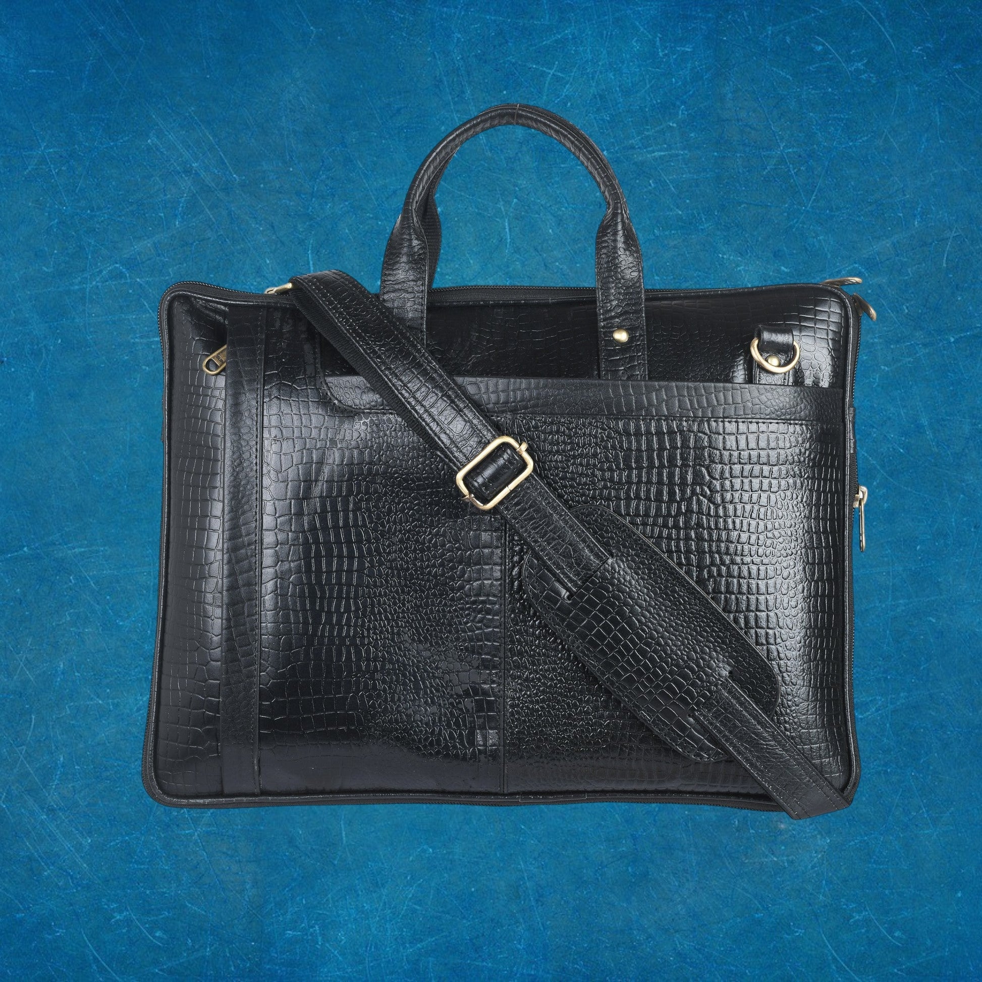 Genuine Leather Laptop/Office Bag for Men – Black Textured – Leather Laptop Bag – additional product photo | Leather Villa