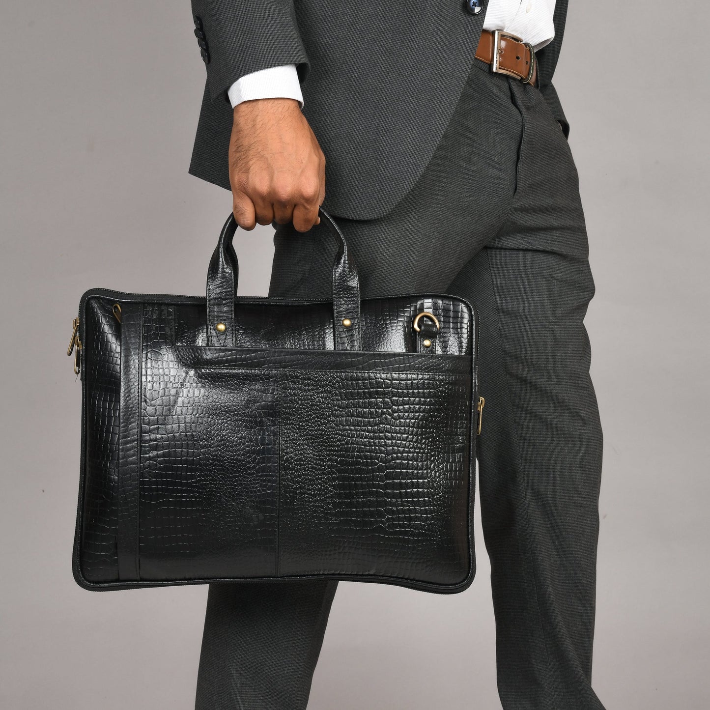 Genuine Leather Laptop/Office Bag for Men – Black Textured – Leather Laptop Bag | Leather Villa
