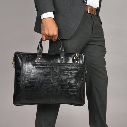 Genuine Leather Laptop/Office Bag for Men – Black Textured – Leather Laptop Bag | Leather Villa